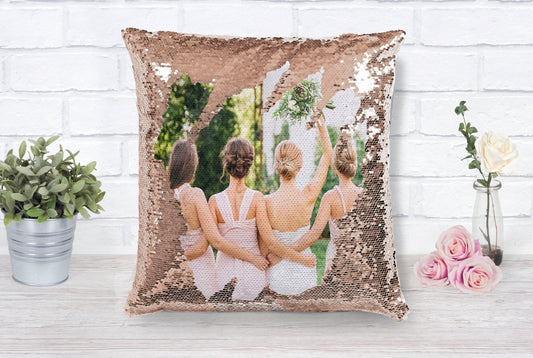 Wedding Photo Keepsake Gift for Bride Bridemaids Gift Rose Gold Sequin Pillow Personalized Photo Birthday Gift for Her Bridal Gift 1 - Squishy Cheeks