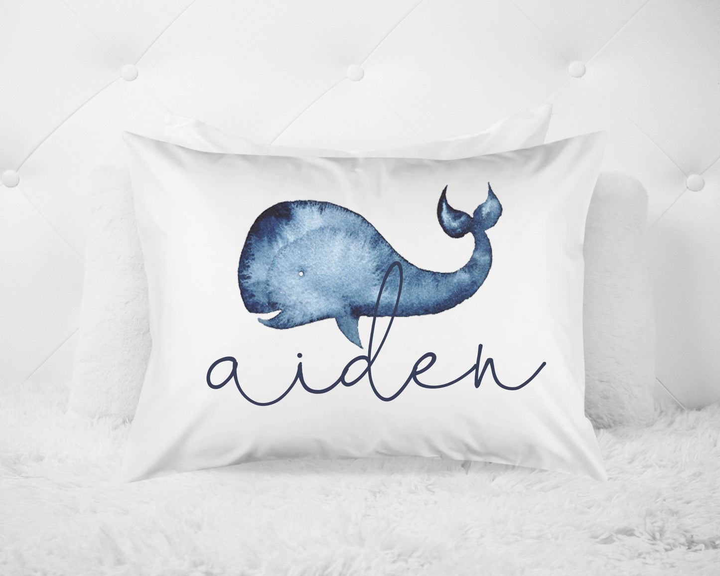 Whale Nursery Pillow Whale Bedroom Custom Name Pillow 20x30 Standard Pillow - Squishy Cheeks