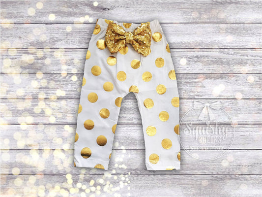 White and Gold Polka Dot Baby Leggings - Squishy Cheeks