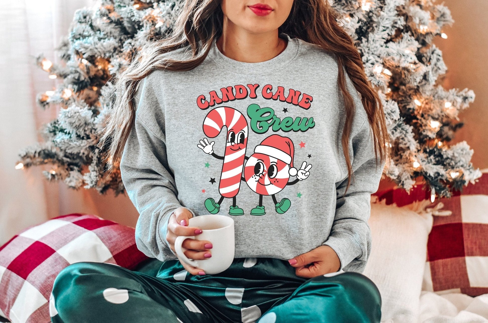 Woman's Candy Cane Christmas Crew Family Matching Shirts Sweatshirts Mommy and Me Candy Cane Crew - Squishy Cheeks